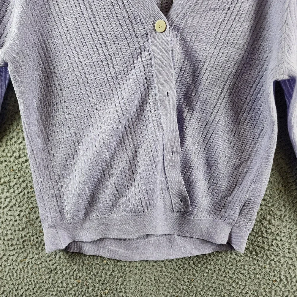 Theory Cropped Cardigan Women's S Soft Iris V-Neck Linen Blend Button Front L/S - Picture 3 of 14
